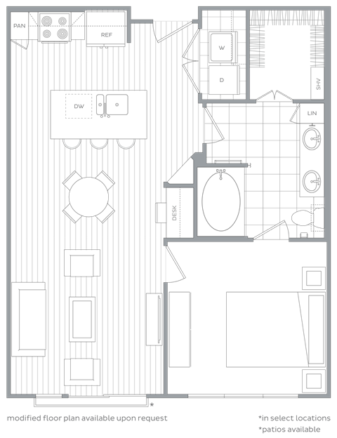 Lake Boone 1BR floor plan